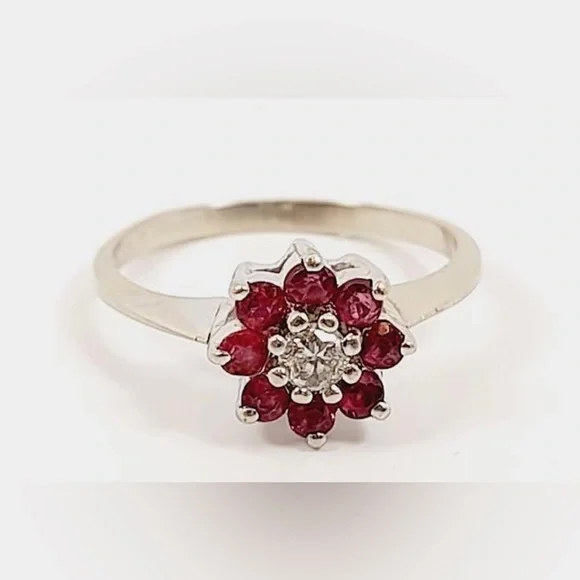 Ruby and Diamond ring 14k solid white gold genuine gems - Picture 5 of 7